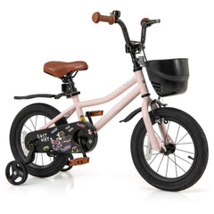 14 Inch Kids Bike with Basket, Bell and Detachable Training Wheels, Pink