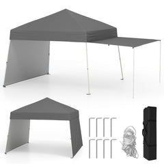 14 x 9.2 Feet Pop up Canopy Tent with 2 Convertible Sidewalls to Awning and Stakes-Gray