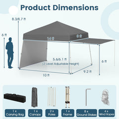 14 x 9.2 Feet Pop up Canopy Tent with 2 Convertible Sidewalls to Awning and Stakes-Gray
