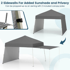 14 x 9.2 Feet Pop up Canopy Tent with 2 Convertible Sidewalls to Awning and Stakes-Gray