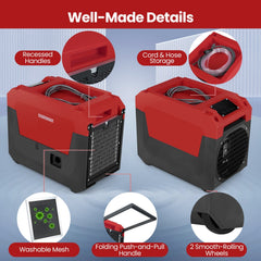 140 Pint Commercial Dehumidifier with Pump and 16.5 ft Hose, Auto Defrost, 55.5 lb, Red and Black