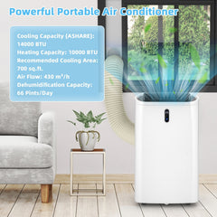 14000 BTU Portable Air Conditioner with Heat, App and WiFi Control, 700 sq ft, White