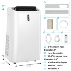 14000 BTU Portable Air Conditioner with Heat, App and WiFi Control, 700 sq ft, White
