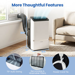 14000 BTU WiFi Portable Air Conditioner with Dehumidifier and 24H Timer, 750 sq ft, Black