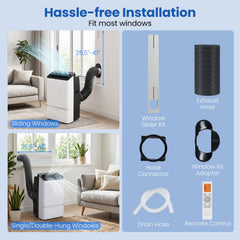 14000 BTU WiFi Portable Air Conditioner with Dehumidifier and 24H Timer, 750 sq ft, Black