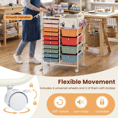 14-Drawer Rolling Storage Cart with Metal Tabletop and Pegboard-Macaron