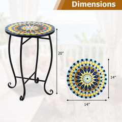 14 inches Floral Clover/Blooming Lotus/Bright Sunflower Mosaic Patio Accent Coffee End Table-Yellow