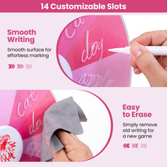 14 Slots Spin Wheel with Blackboard Marker-Pink