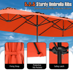 15.5 FT Extra-Large Patio Umbrella with LED Solar Lights and Crank Handle-Orange