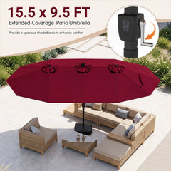 15.5FT Extra-Large Patio Umbrella with Base 12 Reinforced Ribs-Red