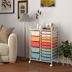 15-Drawer Utility Rolling Organizer Cart-Deep Multicolor