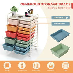 15-Drawer Utility Rolling Organizer Cart-Deep Multicolor