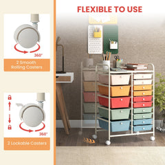 15-Drawer Utility Rolling Organizer Cart-Deep Multicolor