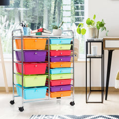 15-Drawer Utility Rolling Organizer Cart Multi-Use Storage-Multicolor