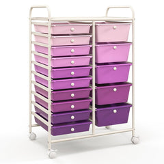 15-Drawer Utility Rolling Organizer Cart Multi-Use Storage-Purple