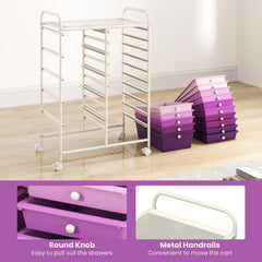 15-Drawer Utility Rolling Organizer Cart Multi-Use Storage-Purple