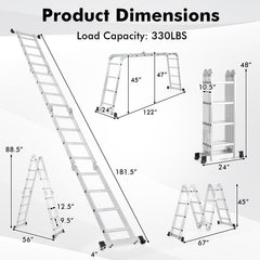15 Feet Folding Aluminum Ladder with Safe Locking Hinge
