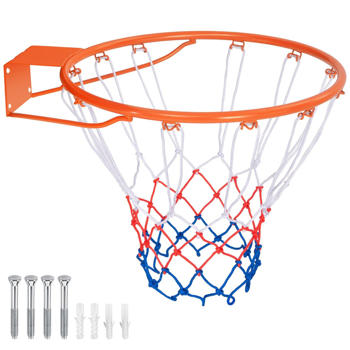 15 Inch Basketball Rim Goal Replacement with All Weather Net and Mounting Hardware-Orange
