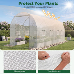 15 x 7 x 7 ft Walk-in Tunnel Greenhouse for Outdoors-White