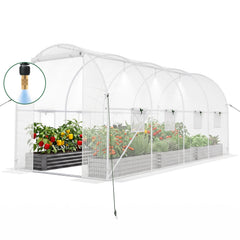 15 x 7 x 7 ft Walk-in Tunnel Greenhouse with Watering System-White