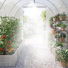 15 x 7 x 7 ft Walk-in Tunnel Greenhouse with Watering System-White