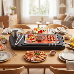 1500W 2-in-1 Electric Grill with Detachable Stand and Dual Plates for Balcony-Red
