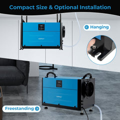 155 Pint Crawl Space Dehumidifier, CSA Certified, 20 to 90% Humidity Range, Remote Panel, Blue