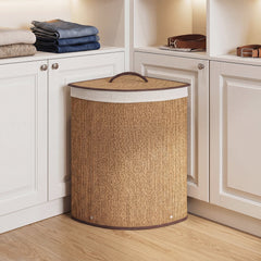 15 Gal Capacity Bamboo Laundry Hamper with Removable Liner-Brown