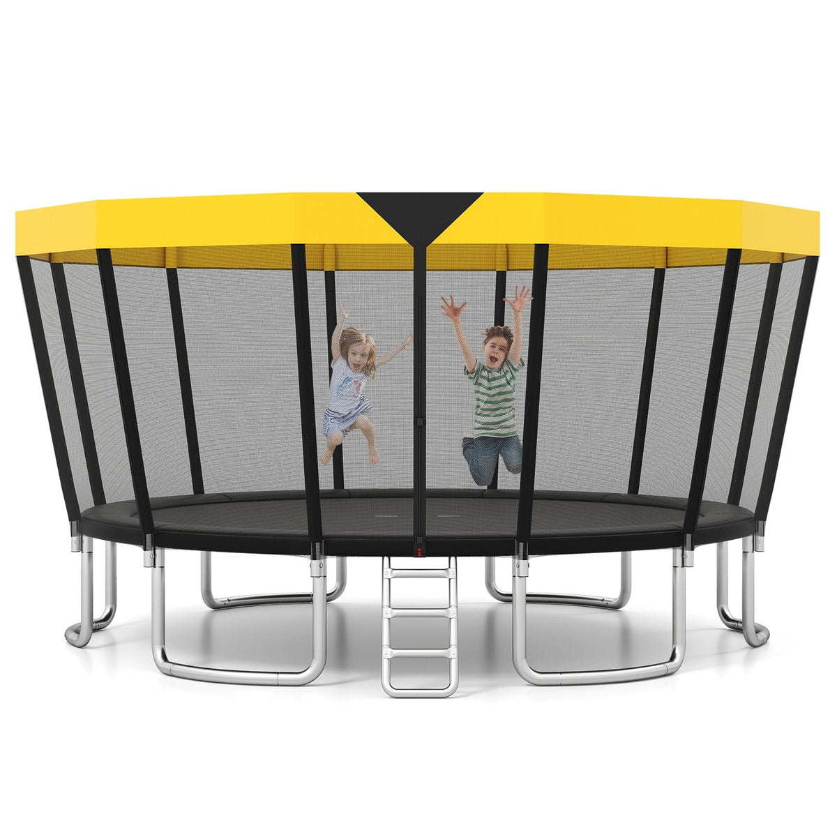 16 FT Outdoor Trampoline ASTM Compliant Recreational Trampoline with Non-Slip Ladder-Yellow