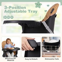 16-in-1 Baby High Chair with Activity Center and Booster Seat for Babies and Toddlers-Black