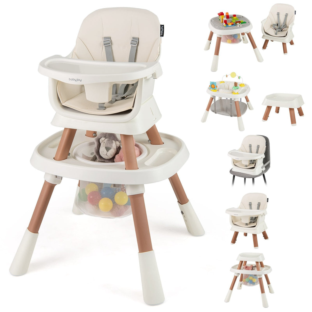 16-in-1 Baby High Chair with Activity Center and Booster Seat for Babies and Toddlers-White