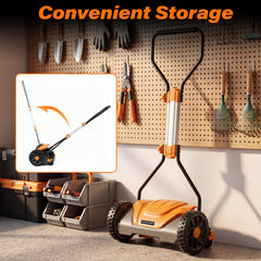 16 Inch Adjustable Cutting Heights 5-Blade Push Reel Lawn Mower with 8 Gal Removable Grass Catcher Bag-Orange