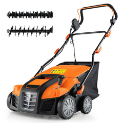 16-Inch Electric Lawn Dethatcher and Scarifier with Collection Bag-Orange