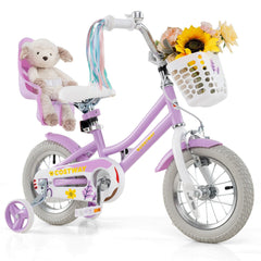 12 Inch Girls Bike with Doll Seat, Basket and Streamers, Lilac