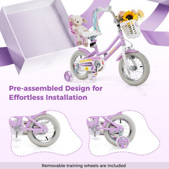 12 Inch Girls Bike with Doll Seat, Basket and Streamers, Lilac