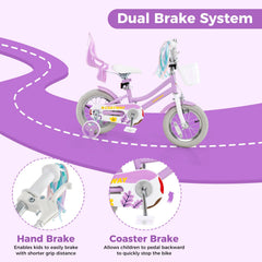 12 Inch Girls Bike with Doll Seat, Basket and Streamers, Lilac