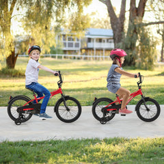 16 Inch Kids Bike with Reflectors, Bell and Detachable Training Wheels, Red