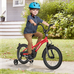 16 Inch Kids Bike with Reflectors, Bell and Detachable Training Wheels, Red