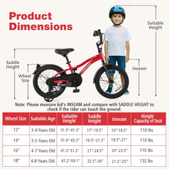 16 Inch Kids Bike with Reflectors, Bell and Detachable Training Wheels, Red