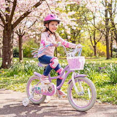 16 Inch Girls Bike with Basket, Ribbons and Mudguards, Mermaid Theme, Lilac