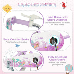 16 Inch Girls Bike with Basket, Ribbons and Mudguards, Mermaid Theme, Lilac