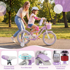 16 Inch Girls Bike with Basket, Ribbons and Mudguards, Mermaid Theme, Lilac