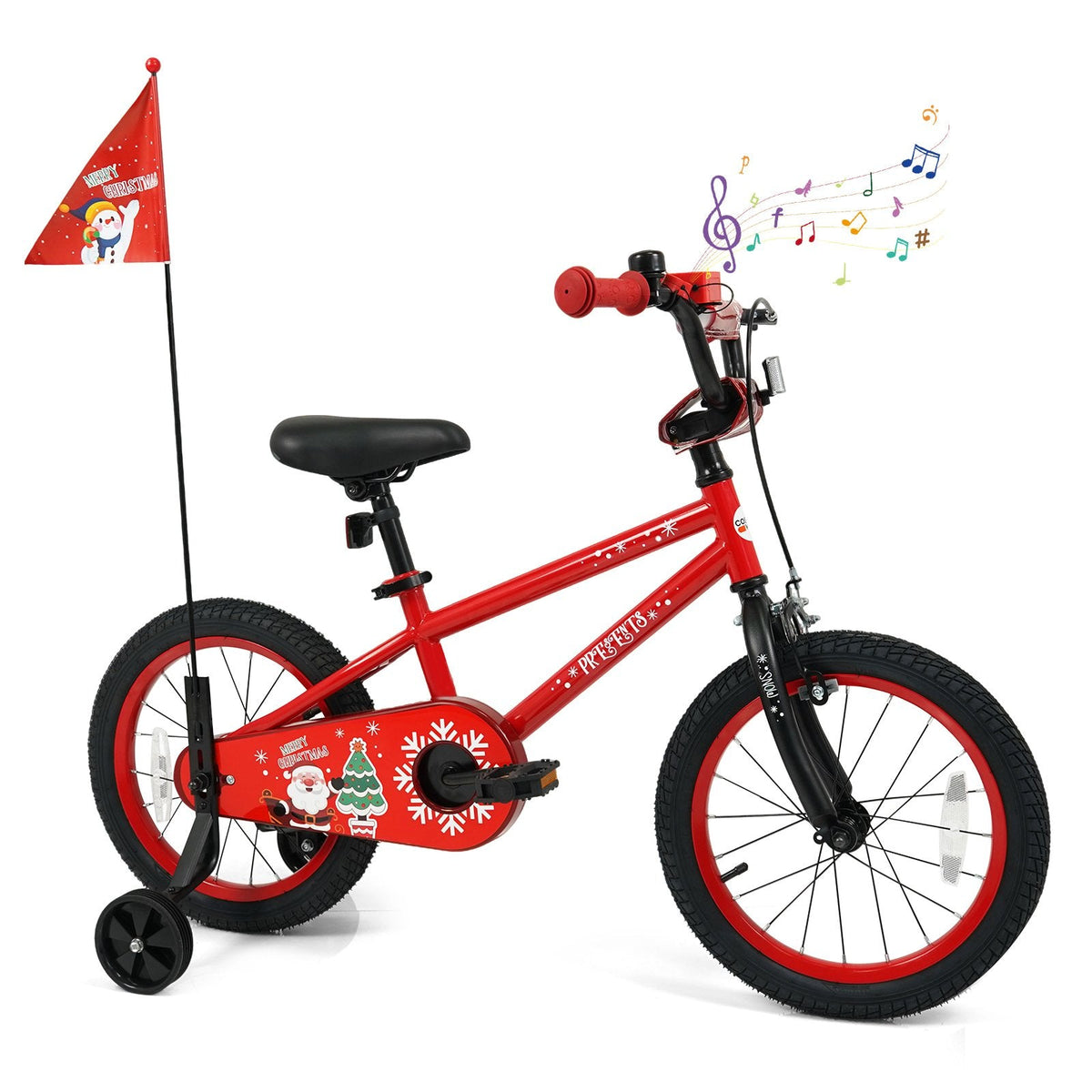 16 Inch Kids Bike with Front V Brake, Speaker and Training Wheels, Red