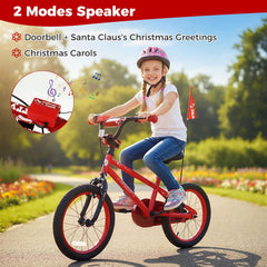 16 Inch Kids Bike with Front V Brake, Speaker and Training Wheels, Red
