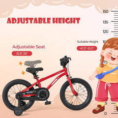 16 Inch Kids Bike with Handbrake, Coaster Brake and Bell, Red