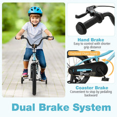 16 Inch Kids Bike with Reflectors, Bell and Detachable Training Wheels, Light Blue