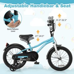 16 Inch Kids Bike with Reflectors, Bell and Detachable Training Wheels, Light Blue