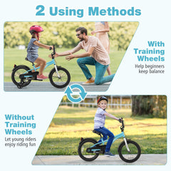 16 Inch Kids Bike with Reflectors, Bell and Detachable Training Wheels, Light Blue