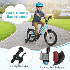 16 Inch Kids Bike with Reflectors, Bell and Detachable Training Wheels, Light Blue