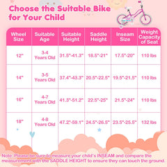 16 Inch Kids Bike with Detachable Training Wheels and Reflectors, Pink